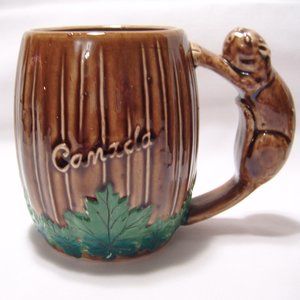 Set of 2 Canada Beaver Handle Mug Maple Leaves 1950s Souvenir Vintage Cup Shaffo